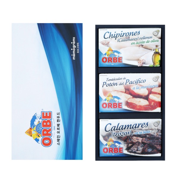 ORBE 오르베 칼라마르(오징어) 캔푸드 세트 / 올리브오일 치피로네스 + 마리네라 점보스퀴드 + 먹물 스퀴드 조각